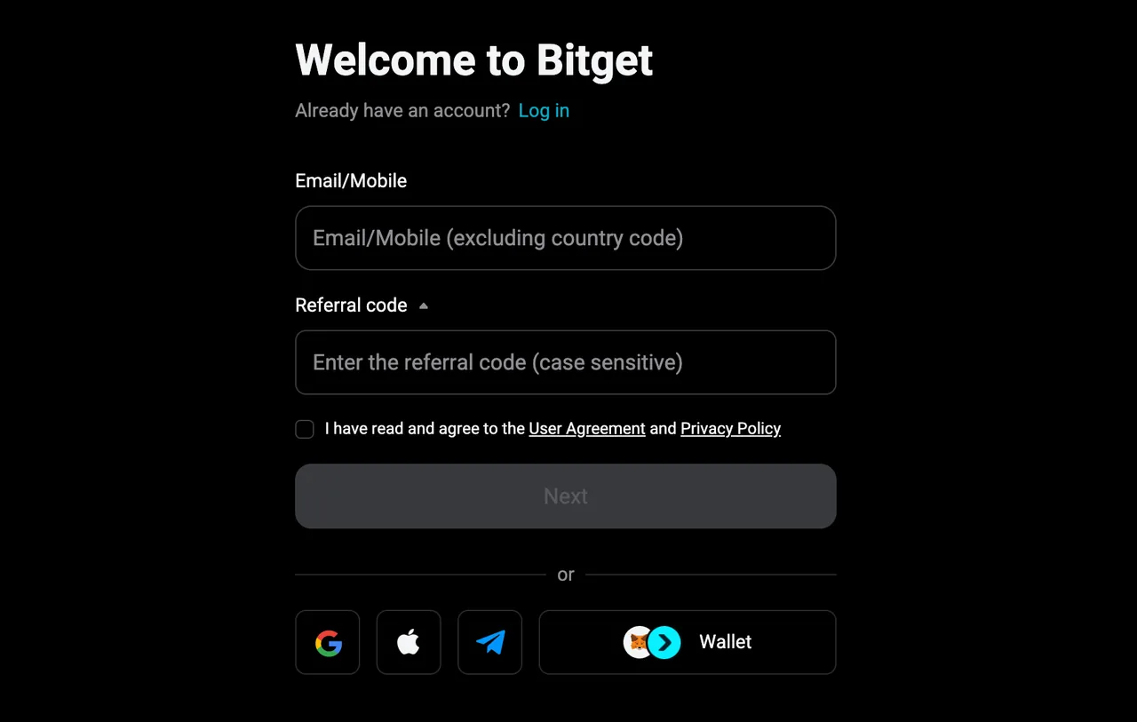 Bitget 网页版注册表单